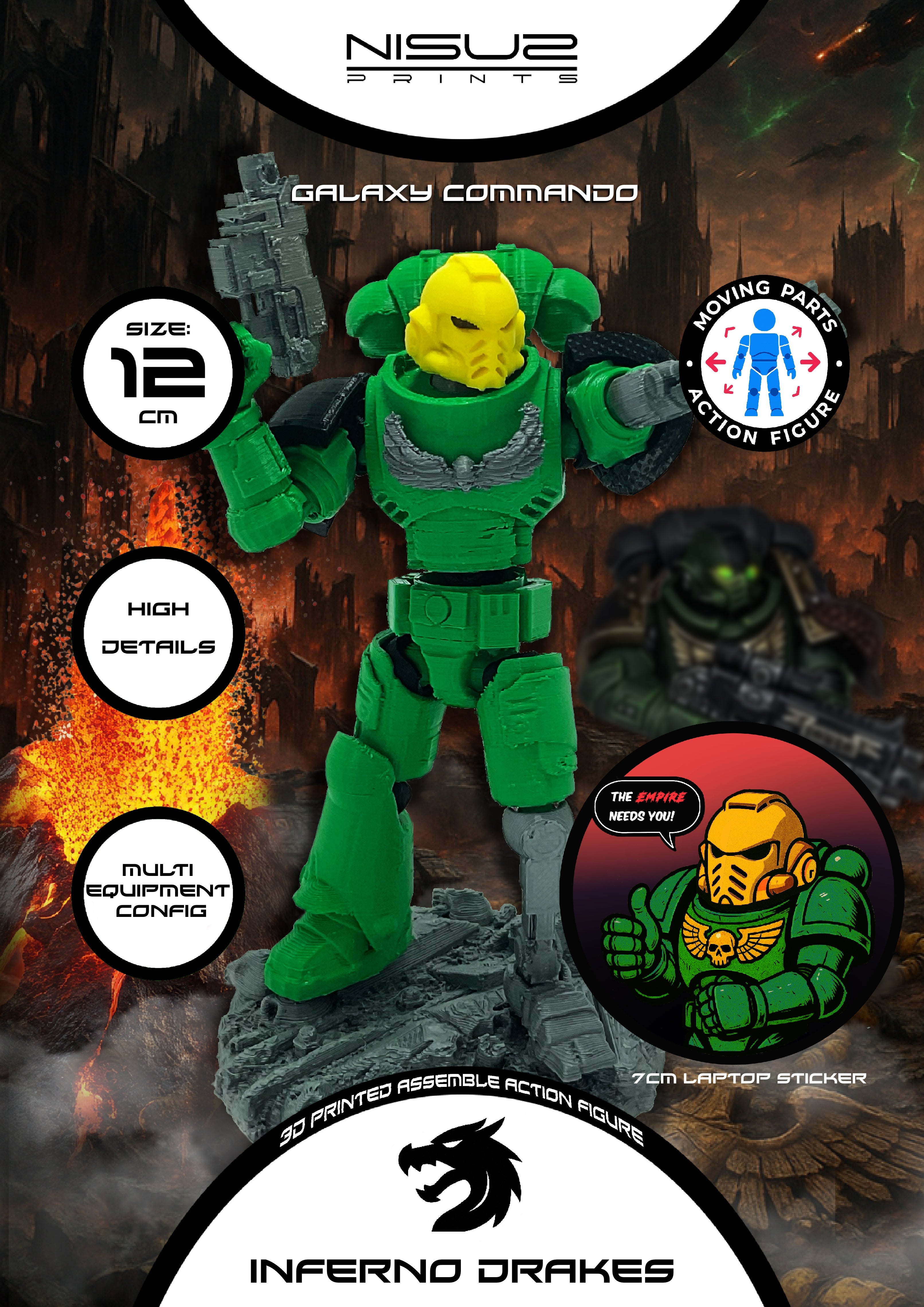 Inferno Drakes – Galaxy Commando
Custom 3D Printed Collectible Figure (FDM, PLA)