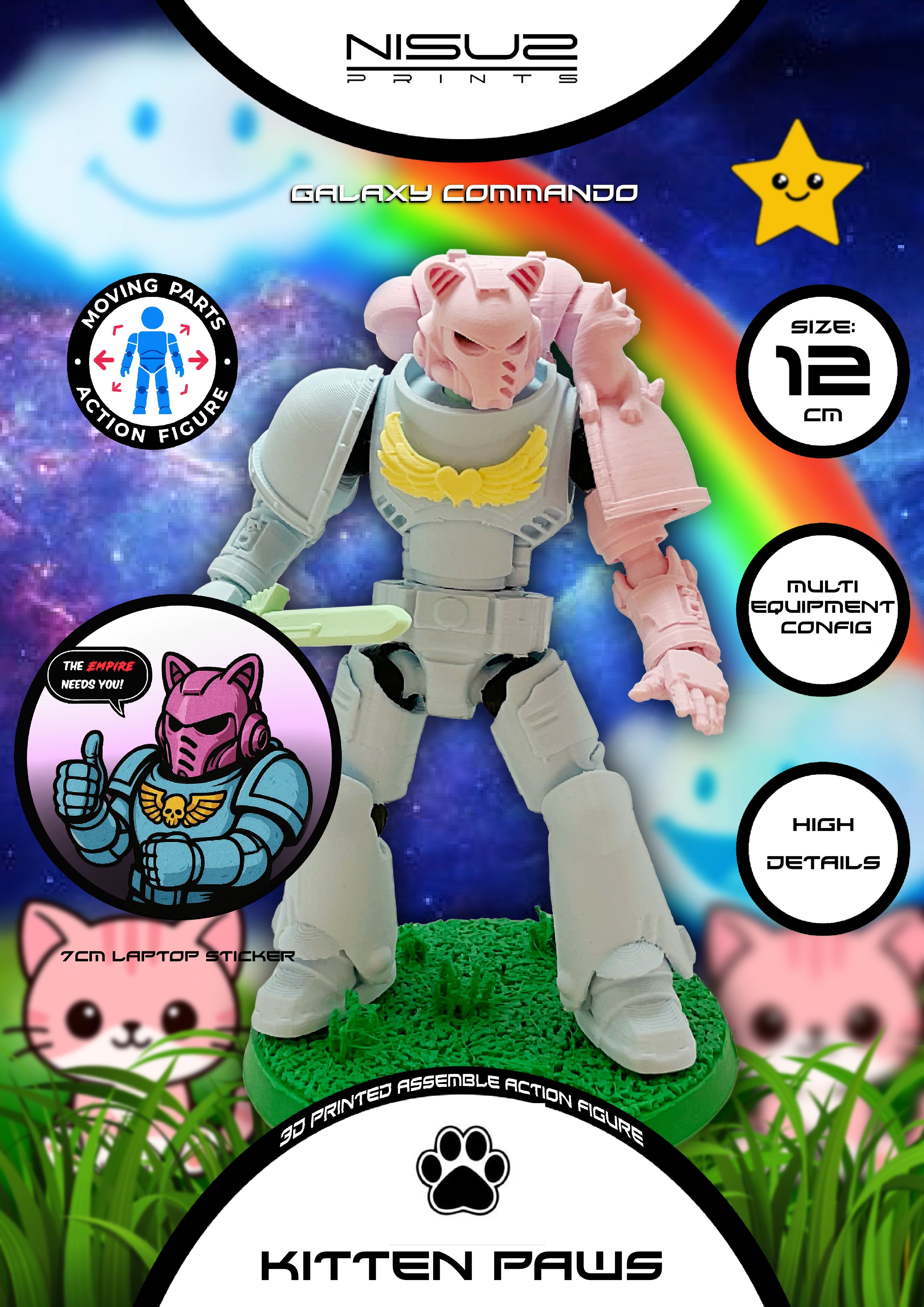 Kitten Paws – Galaxy Commando
Custom 3D Printed Collectible Figure (FDM, PLA)