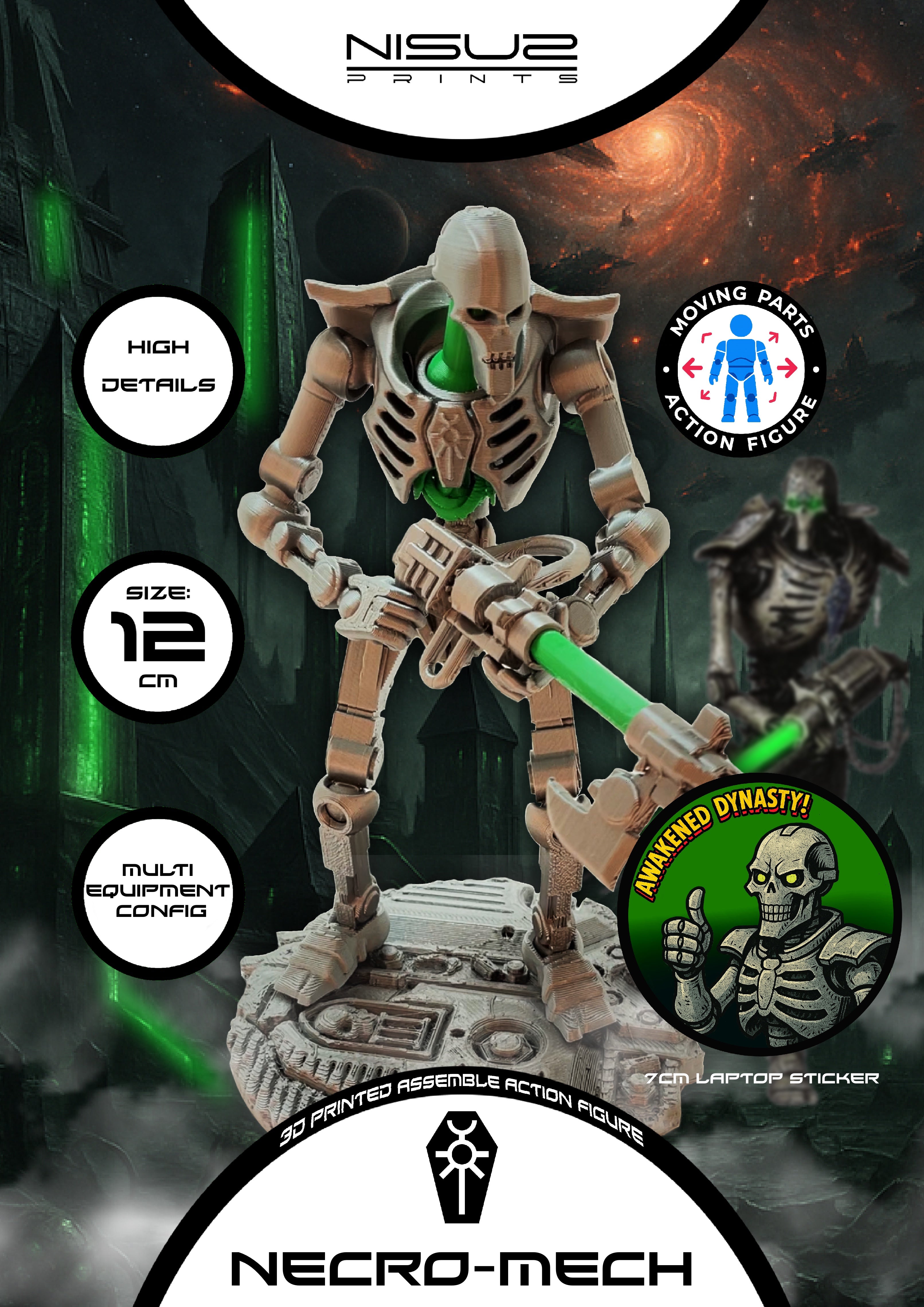 Necro-Mech - Undead Tech-Skeleton - 3D Printed Action Figure – Collectible Figure (FDM, PLA)